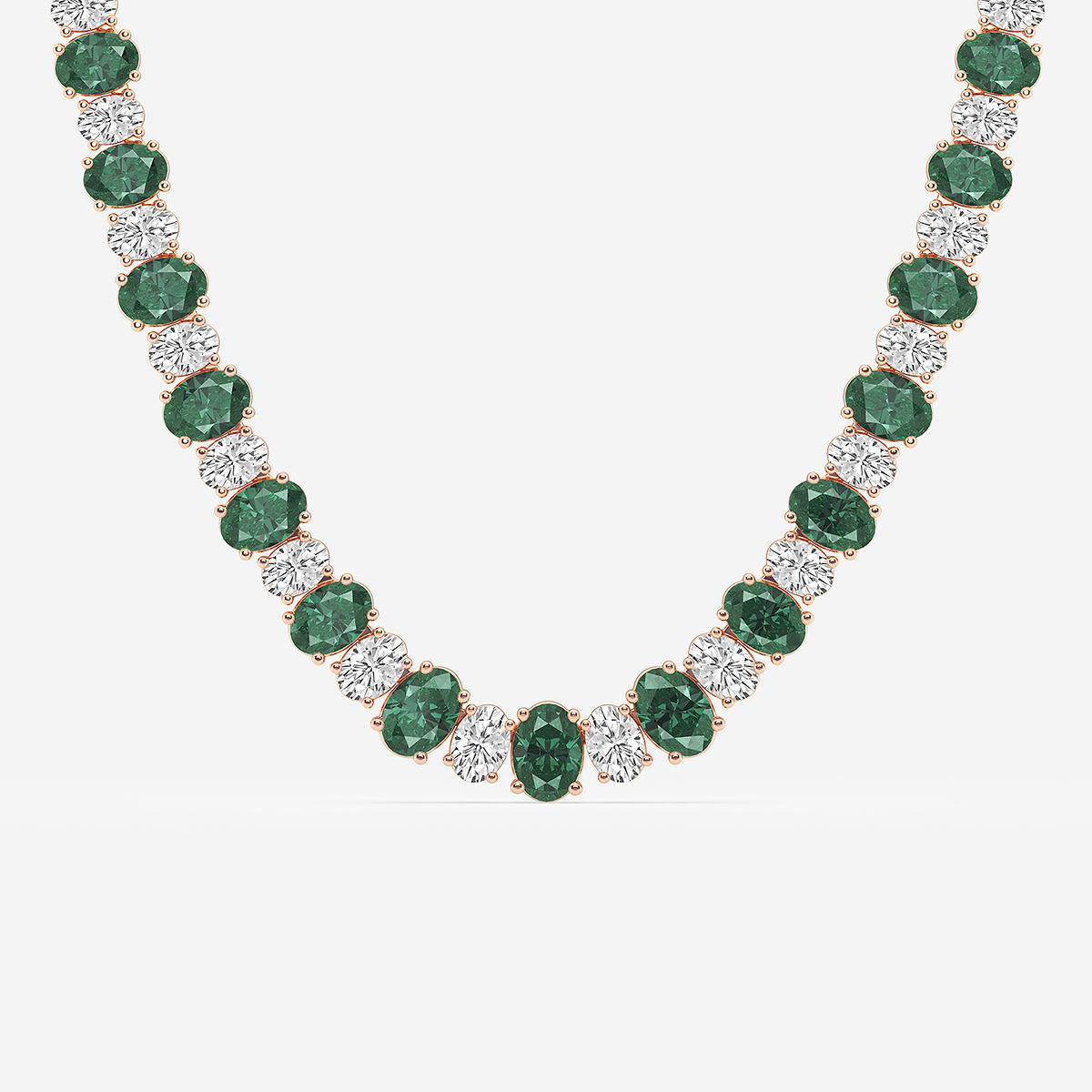Additional Image 1 for  7.5x5.2 mm Oval Cut Created Emerald and 10 ctw Oval Lab Grown Diamond Graduated Necklace